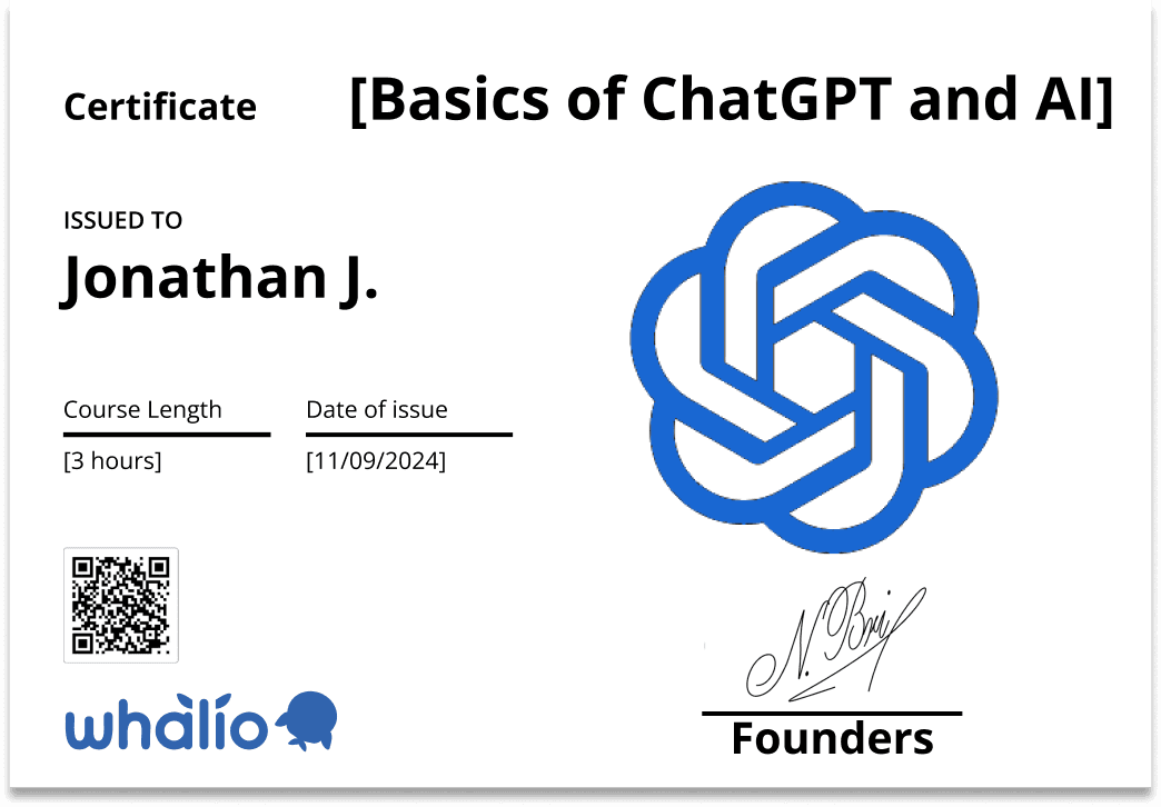 Whalio AI certificate of completion